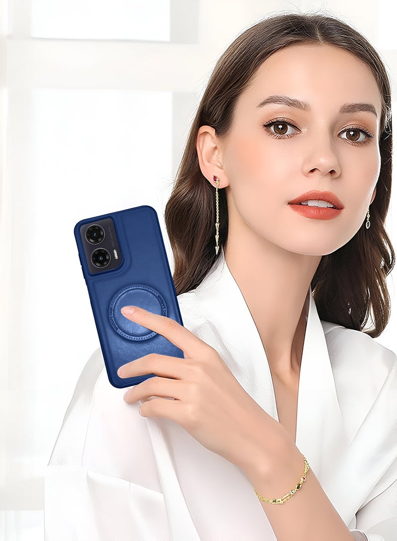 Wtech Motorola Moto G35 5G 2024 Premium PU Leather Hard Shockproof with MagSafe Magnet Case Cover - Navy Blue - Image 4