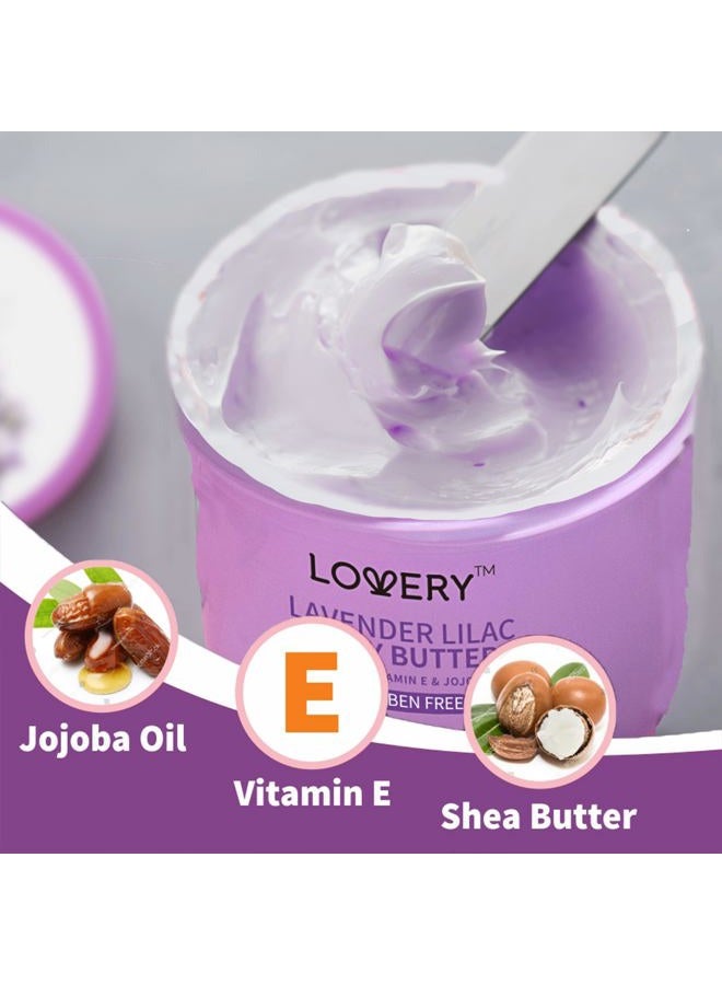 LOVERY زبدة الجسم باللافندر والليلك - كريم الشيا مع زيت الجوجوبا وفيتامين E - مرطب طبيعي مرطب لليدين - 5.74 أونصة سائلة - Image 5
