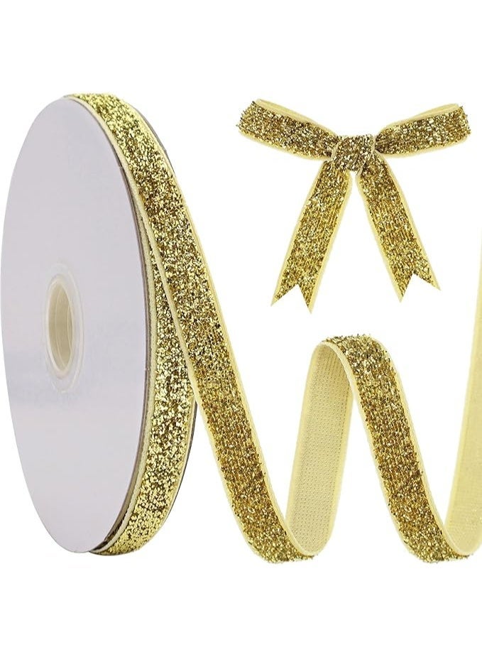 ChicAbode Glitter Ribbon, 10Yards Gift Wrapping Ribbon Shiny Ribbon for Craft Chritmas Tree Decoration, Glitter Ribbon for Gift Wrapping, Ribbon for Balloons String, Hair, Florist Flower(Golden） - Image 1