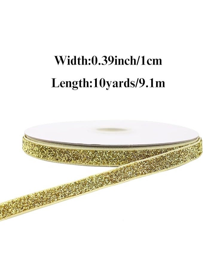 ChicAbode Glitter Ribbon, 10Yards Gift Wrapping Ribbon Shiny Ribbon for Craft Chritmas Tree Decoration, Glitter Ribbon for Gift Wrapping, Ribbon for Balloons String, Hair, Florist Flower(Golden） - Image 2