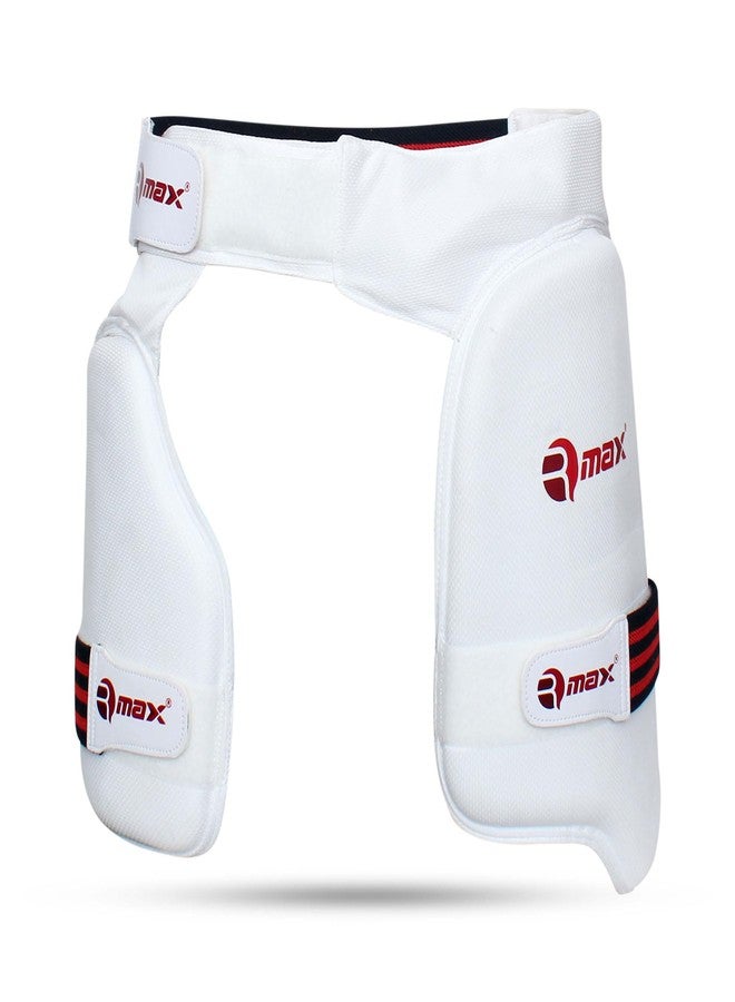 RMAX Lower Body Protection Cricket Thigh Pad Double Inner Thigh Pad Cricket Thigh Guard for Right Hand Batsman (Off-White) - Image 1