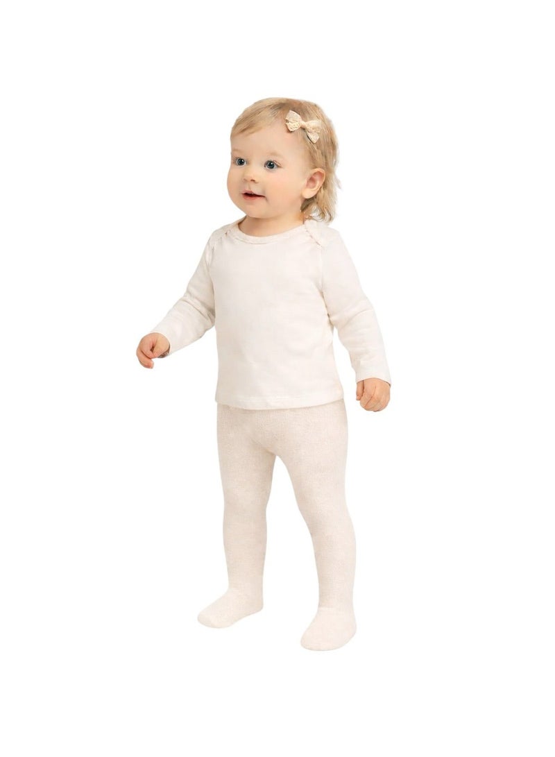 Girls' Kids Plain Cotton Tights – Soft, Comfortable and Flexible for Daily Movement – Off White Color - Image 2