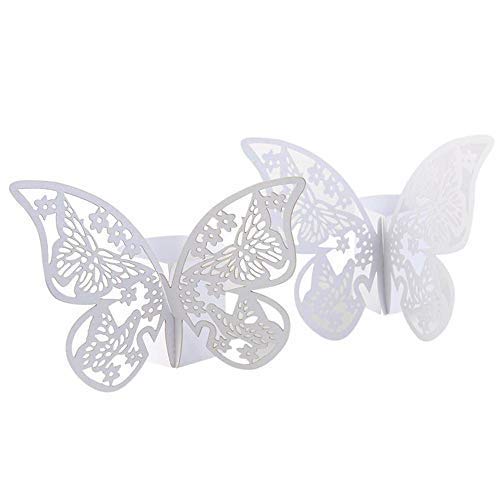 Lavandi Lavandi 100pcs 3D New Butterfly Paper Napkin Rings Weddings Party Serviette Table Decoration Restaurant White 