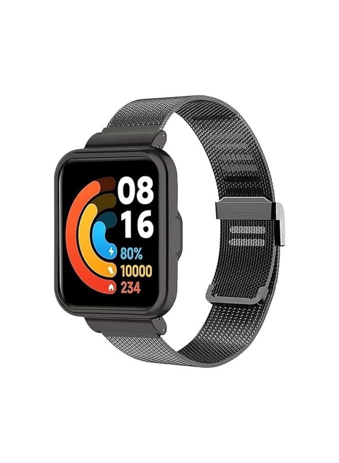 حزام ELMO3EZZ لساعة Xiaomi Mi Watch Lite، حزام ساعة شبكي منسوج من الفولاذ المقاوم للصدأ مع إطار لساعة Redmi Watch Lite.أسود