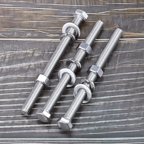 EASTLO (6 Sets) 5/16-18 x 4-1/2" Hex Bolt and Nut Kit, 304 Stainless Steel (18-8), Fully Threaded, Flat & Lock Washers Included - Image 3