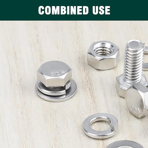 EASTLO (6 Sets) 5/16-18 x 4-1/2" Hex Bolt and Nut Kit, 304 Stainless Steel (18-8), Fully Threaded, Flat & Lock Washers Included - Image 5