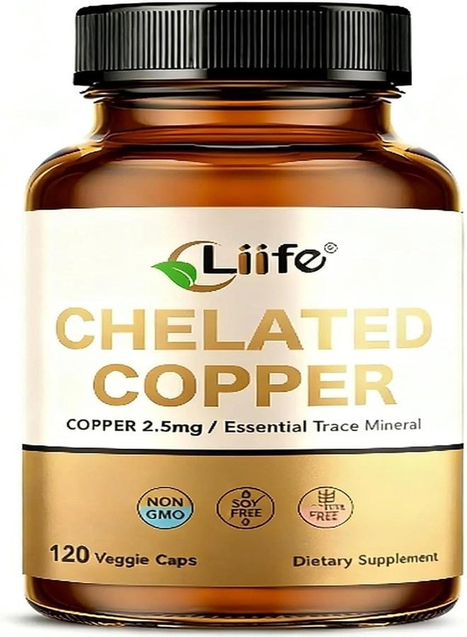 LIIFE Albion Chelated Copper 2.5mg, Copper Supplements, Supporting Red Blood Cells, Collagen, and Energy Production, 120 Veggie Capsules - Image 1