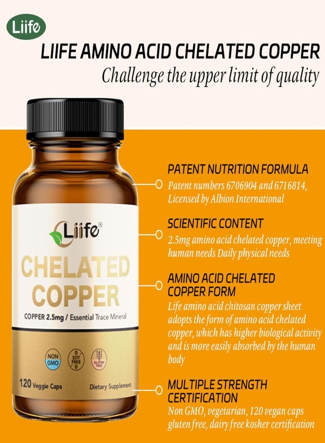 LIIFE Albion Chelated Copper 2.5mg, Copper Supplements, Supporting Red Blood Cells, Collagen, and Energy Production, 120 Veggie Capsules - Image 3