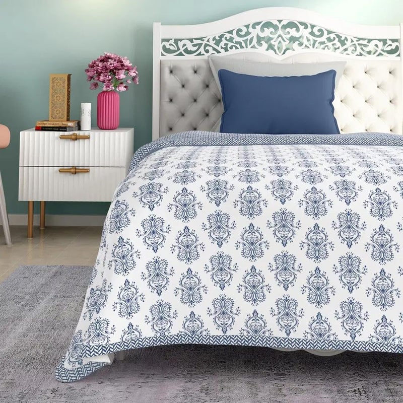 Wakefit Dohar Single Bed | 100% Cotton Blanket for Single Size Bed, Quilt | 110 GSM | Reverisible AC Blanket | 90x56 Inches - Susane Blue - Image 5