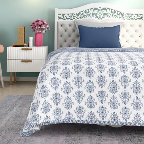 Wakefit Dohar Single Bed | 100% Cotton Blanket for Single Size Bed, Quilt | 110 GSM | Reverisible AC Blanket | 90x56 Inches - Susane Blue - Image 1