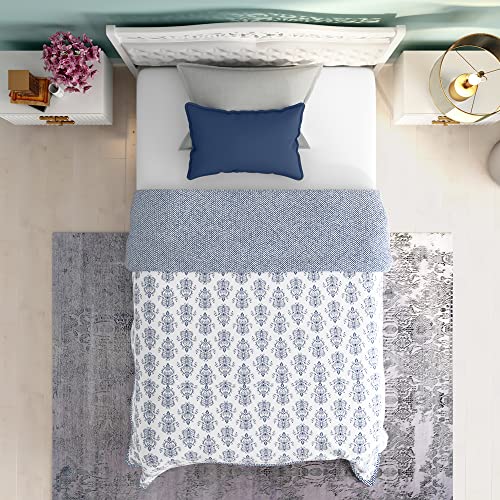 Wakefit Dohar Single Bed | 100% Cotton Blanket for Single Size Bed, Quilt | 110 GSM | Reverisible AC Blanket | 90x56 Inches - Susane Blue - Image 4