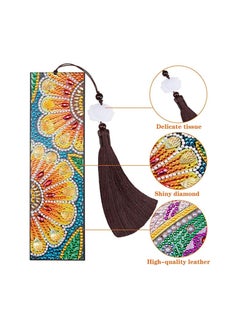 Excefore Diamond Painting Bookmark 3 Pcs Mandala Tassel Floral Bookmark DIY Beaded Bookmarks Leather Tassel Bookmark for  Graduation Birthday Embroidery Arts Crafts for Bookmark Lovers  - Image 3