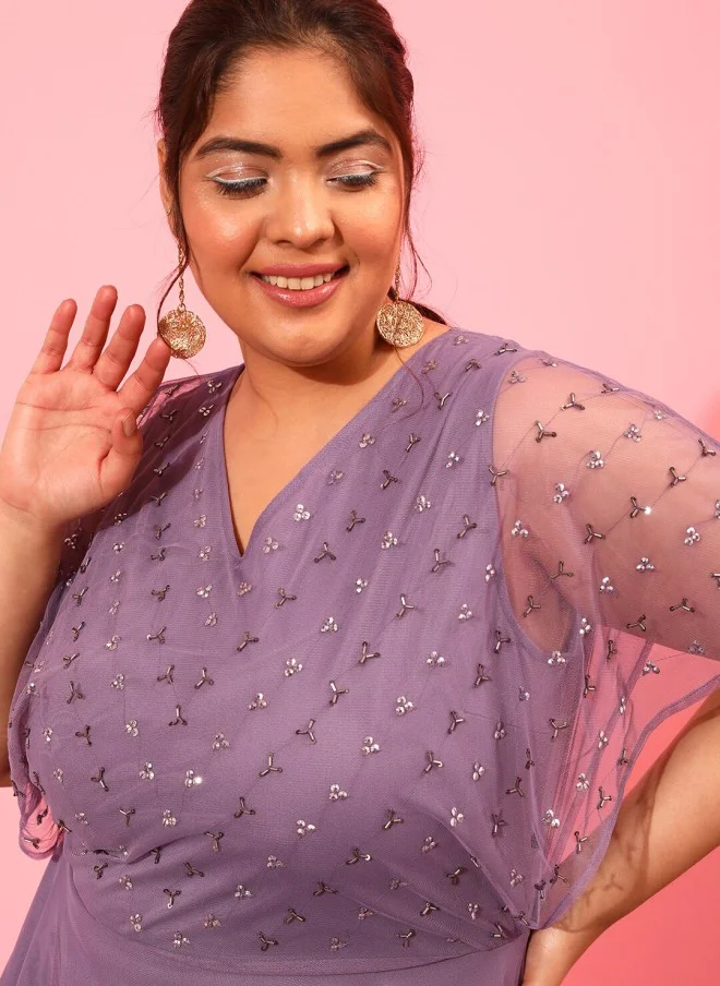 CURVY STREET Lavender Embellished Peplum Top for Women