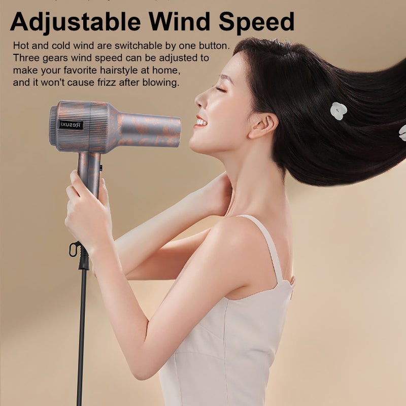 Electric Hair Dryer 2000W Home Hair Blower Hot Cold Wind 3 Speeds Adjustable with Concentrator Nozzle Hair Dryer Diffuser Portable Hair Styling Tool - Image 4
