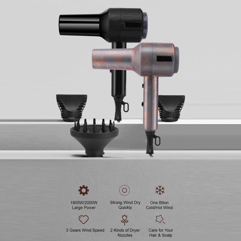Electric Hair Dryer 2000W Home Hair Blower Hot Cold Wind 3 Speeds Adjustable with Concentrator Nozzle Hair Dryer Diffuser Portable Hair Styling Tool - Image 5