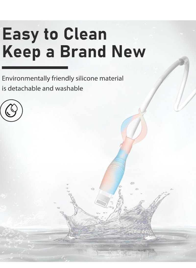 Cute Cable Protector for iPhone Android USB Type-C Charger,3 PCS Soft Silicone Charging Cable Protector Cord Saver Data Cable Organizer Cable Strap - Pink Blue - Image 5