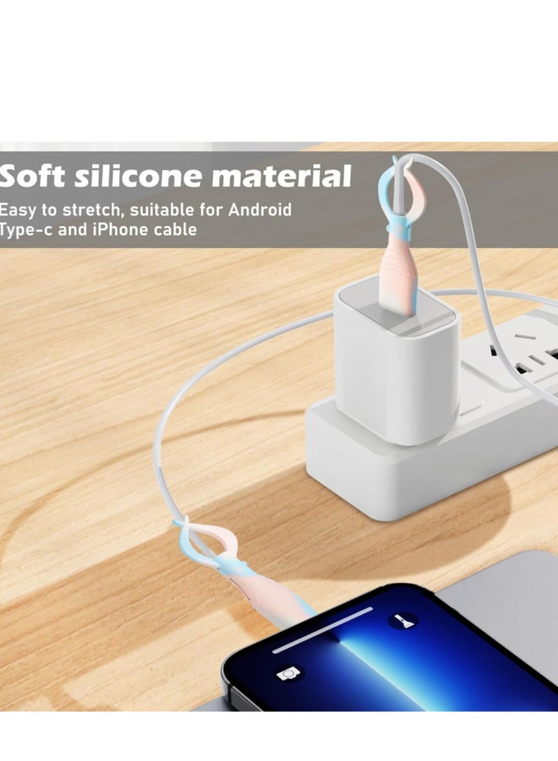 Cute Cable Protector for iPhone Android USB Type-C Charger,3 PCS Soft Silicone Charging Cable Protector Cord Saver Data Cable Organizer Cable Strap - Pink Blue - Image 2