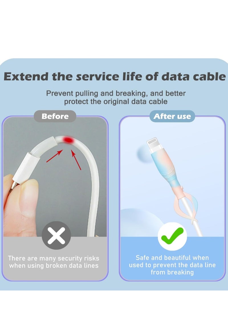 Cute Cable Protector for iPhone Android USB Type-C Charger,3 PCS Soft Silicone Charging Cable Protector Cord Saver Data Cable Organizer Cable Strap - Pink Blue - Image 3