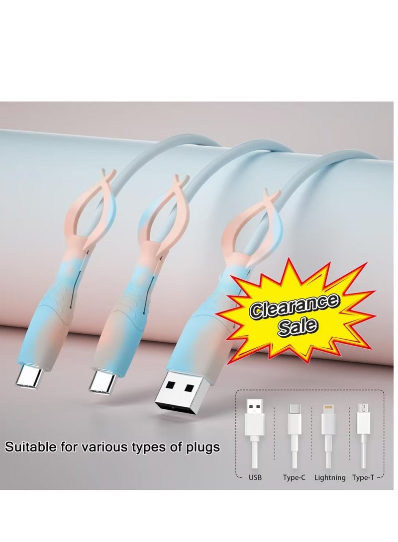 Cute Cable Protector for iPhone Android USB Type-C Charger,3 PCS Soft Silicone Charging Cable Protector Cord Saver Data Cable Organizer Cable Strap - Pink Blue - Image 1