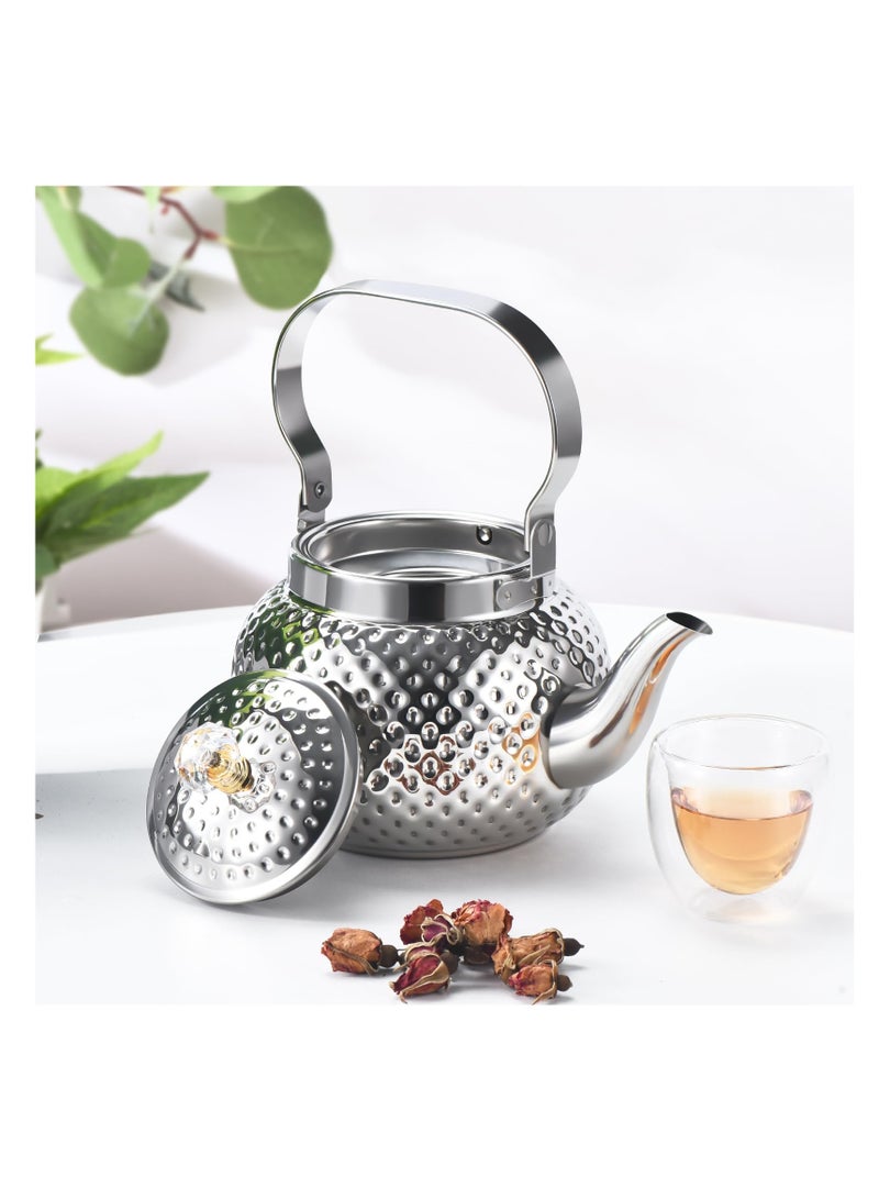 SYOSI Teapot with Removable Infuser 40 Oz, 1200ml Stainless Steel Coffee & Tea Pots - Filter for Loose Leaf Tea Heat Resistant Gift, Family Set Filter for Loose Leaf Tea or Tea Bags Tea Lover (Silver) - Image 3