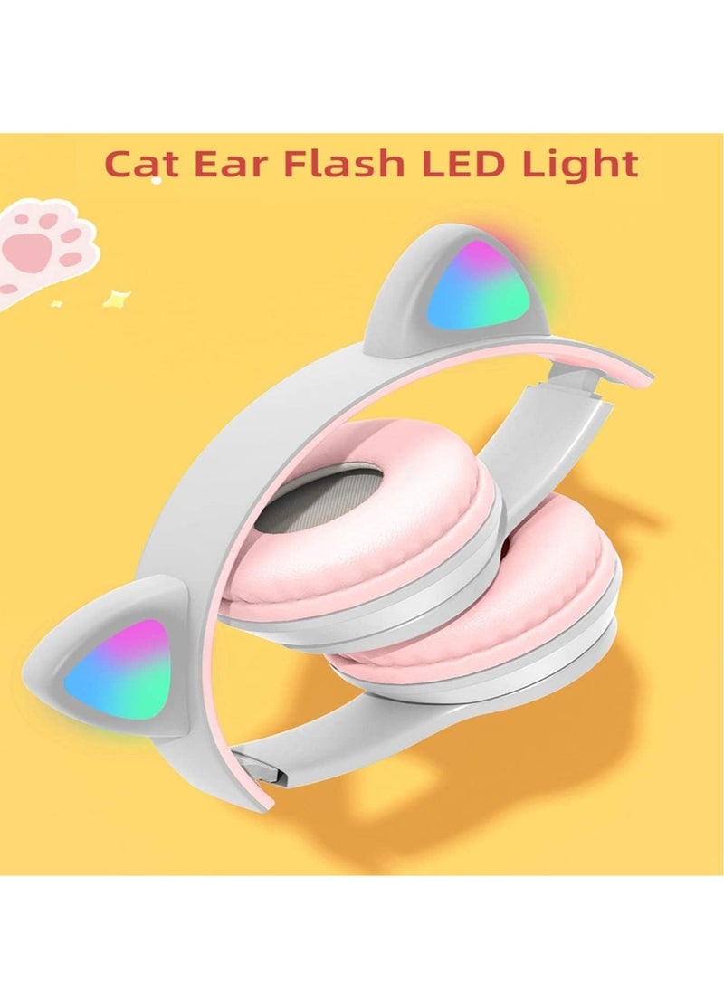 JAJEEK "NEW Kids Gray LED Glow Headphones with Microphone, TF Card Support, Foldable Bluetooth & Wired Stereo Headset" - Image 1