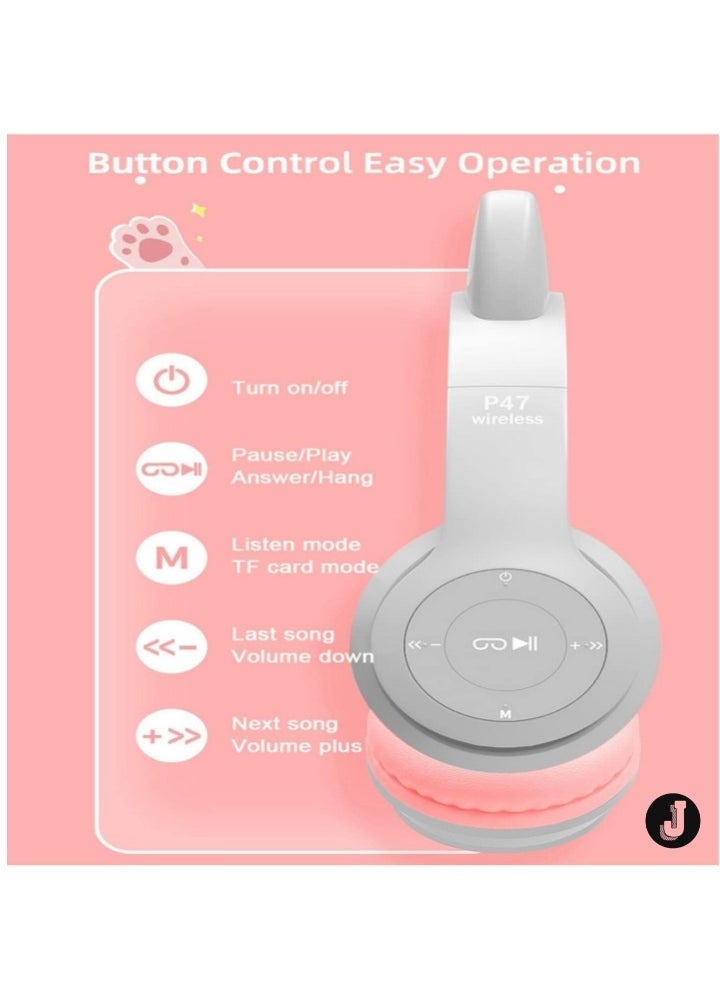 JAJEEK "NEW Kids Gray LED Glow Headphones with Microphone, TF Card Support, Foldable Bluetooth & Wired Stereo Headset" - Image 2