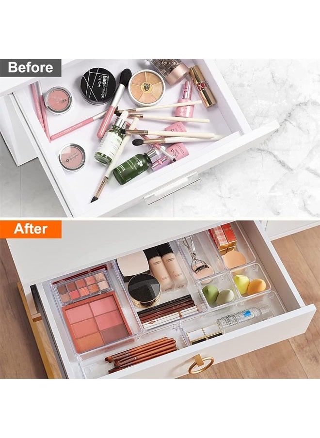 Arabest 27 PCS Drawer Organizer Set Clear Plastic Desk Drawer Dividers Trays Dresser Storage Bins Separation Box for Makeup, Jewelries and Gadgets, Bedroom, Bathroom, Office  - Image 2