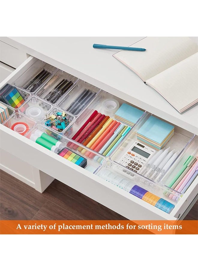 Arabest 27 PCS Drawer Organizer Set Clear Plastic Desk Drawer Dividers Trays Dresser Storage Bins Separation Box for Makeup, Jewelries and Gadgets, Bedroom, Bathroom, Office  - Image 3