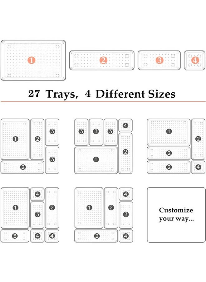 Arabest 27 PCS Drawer Organizer Set Clear Plastic Desk Drawer Dividers Trays Dresser Storage Bins Separation Box for Makeup, Jewelries and Gadgets, Bedroom, Bathroom, Office  - Image 5