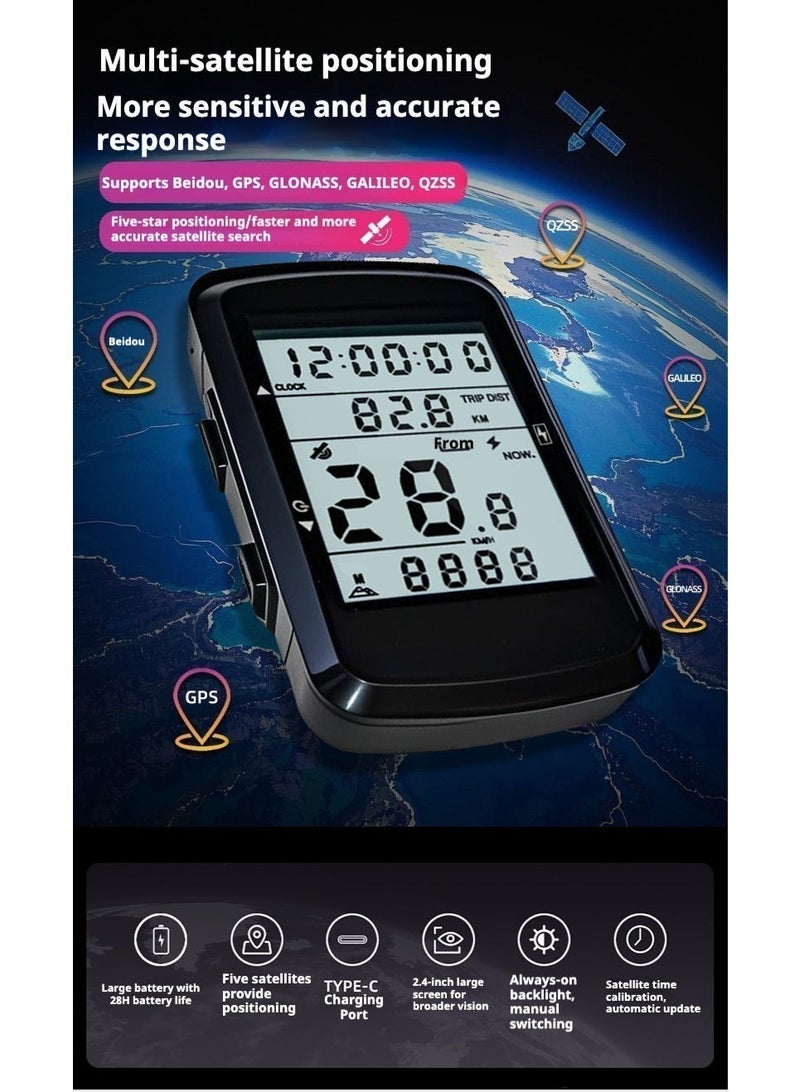 GPS Bike Computer for Road & MTB, Wireless Cycling Speedometer, Supports 5 Global Satellite Systems, Waterproof, USB Rechargeable, 28H Runtime - Image 4