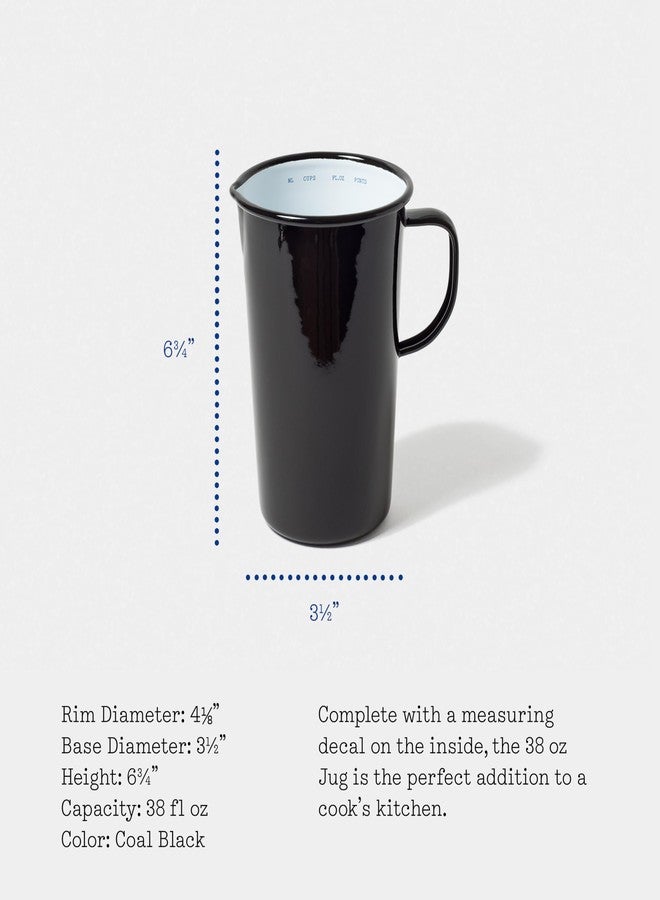 Falcon Enamelware Pitcher (38 oz), Metal Pitcher with Spout & Handle, Jug for Iced Tea, Water, Milk or Flower Vase, Dishwasher Safe, Oven Safe & Freezer Friendly (Coal Black) - Image 2