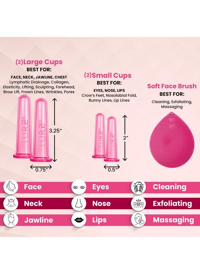 Lure Essentials Glam Facial Face Cupping Set - Cupping Therapy Sets Massage Kit with Silicone Cleansing Brush for Instantly Ageless Skin, Works for Fine Lines & Wrinkles, Improves Collagen (Glam - Pink)  - Image 5