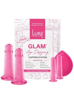 Lure Essentials Glam Facial Face Cupping Set - Cupping Therapy Sets Massage Kit with Silicone Cleansing Brush for Instantly Ageless Skin, Works for Fine Lines & Wrinkles, Improves Collagen (Glam - Pink)  - Image 1