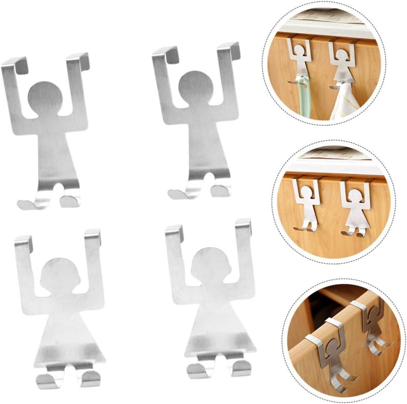 Garneck 4Pcs Heavy Duty Over The Door Hooks Stainless Steel Coat Hanger Organizer No Drill Cabinet Door Hook Rack for Bags Towels Clothes for Bedrooms and Bathrooms - Image 5