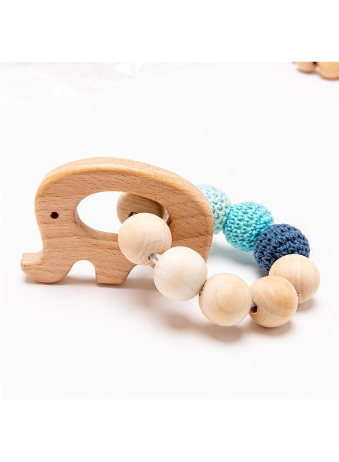Baby's Molar Bracelet Hand-held Toy Wooden Elephant Eco-friendly Round Beech Cartoon Animal Molar Gel