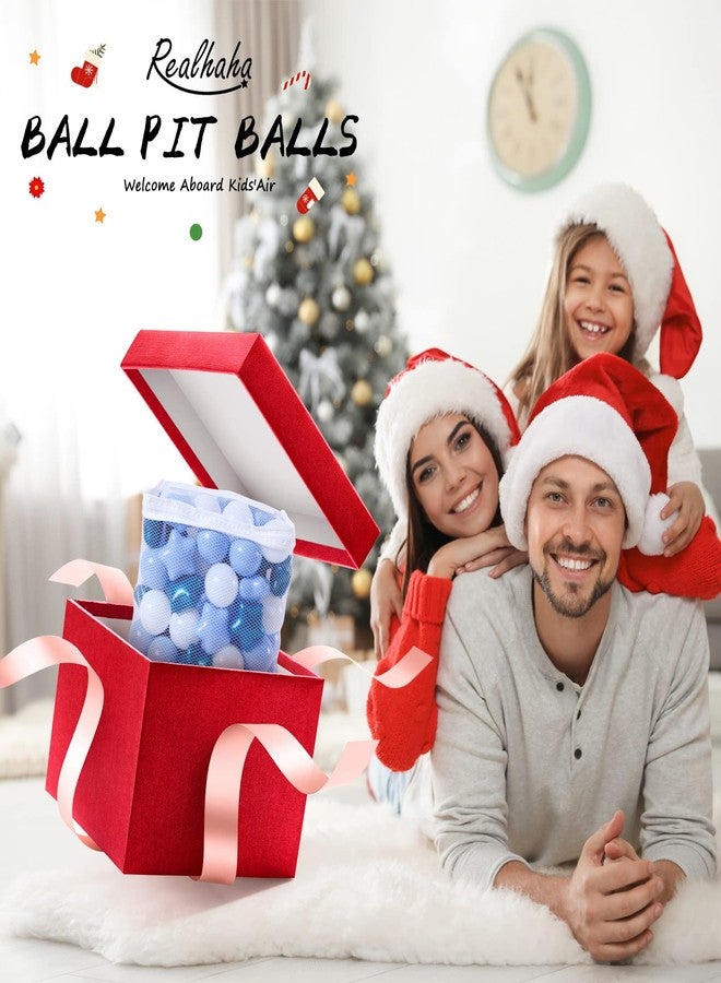 Realhaha كرات حوض الكرات Realhaha، 50 قطعة، أشكال نجوم، كرات بلاستيكية لحوض لعب الأطفال، كرات لعب للجراء، أزرق لؤلؤي وأبيض - Image 4