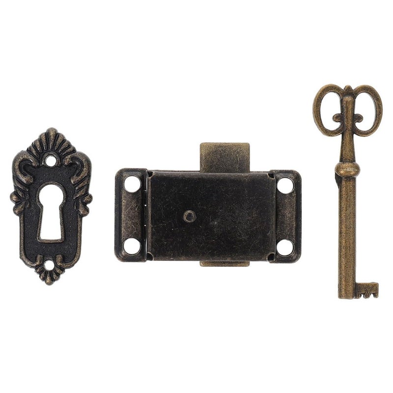 Antique Furniture Lock Set 54x28mm Flush Mount for Jewelry Box Drawers Cabinets - Image 2