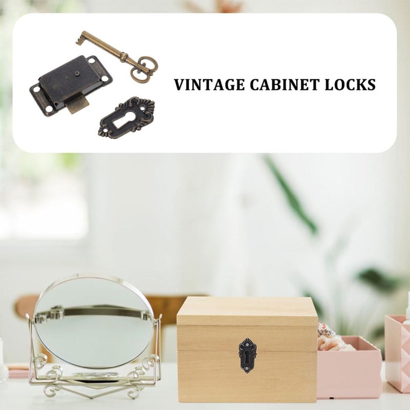 Antique Furniture Lock Set 54x28mm Flush Mount for Jewelry Box Drawers Cabinets - Image 4