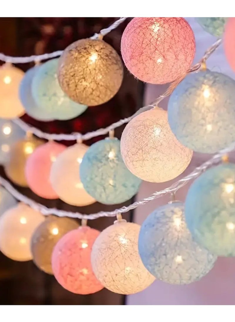 JIHAM Multicolor Cotton Ball String Lights for Bedroom 3M / 9.84Ft 10 LED Cotton Ball Fairy Lights Battery Powered Cotton Ball Lights Indoor Outdoor Party Decoration LED Light  - Image 1