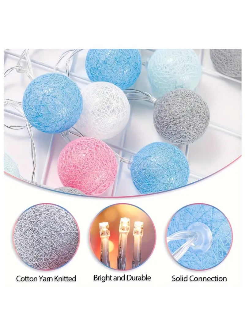 JIHAM Multicolor Cotton Ball String Lights for Bedroom 3M / 9.84Ft 10 LED Cotton Ball Fairy Lights Battery Powered Cotton Ball Lights Indoor Outdoor Party Decoration LED Light  - Image 2