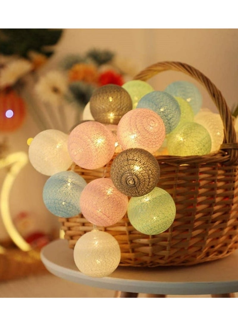 JIHAM Multicolor Cotton Ball String Lights for Bedroom 3M / 9.84Ft 10 LED Cotton Ball Fairy Lights Battery Powered Cotton Ball Lights Indoor Outdoor Party Decoration LED Light  - Image 3