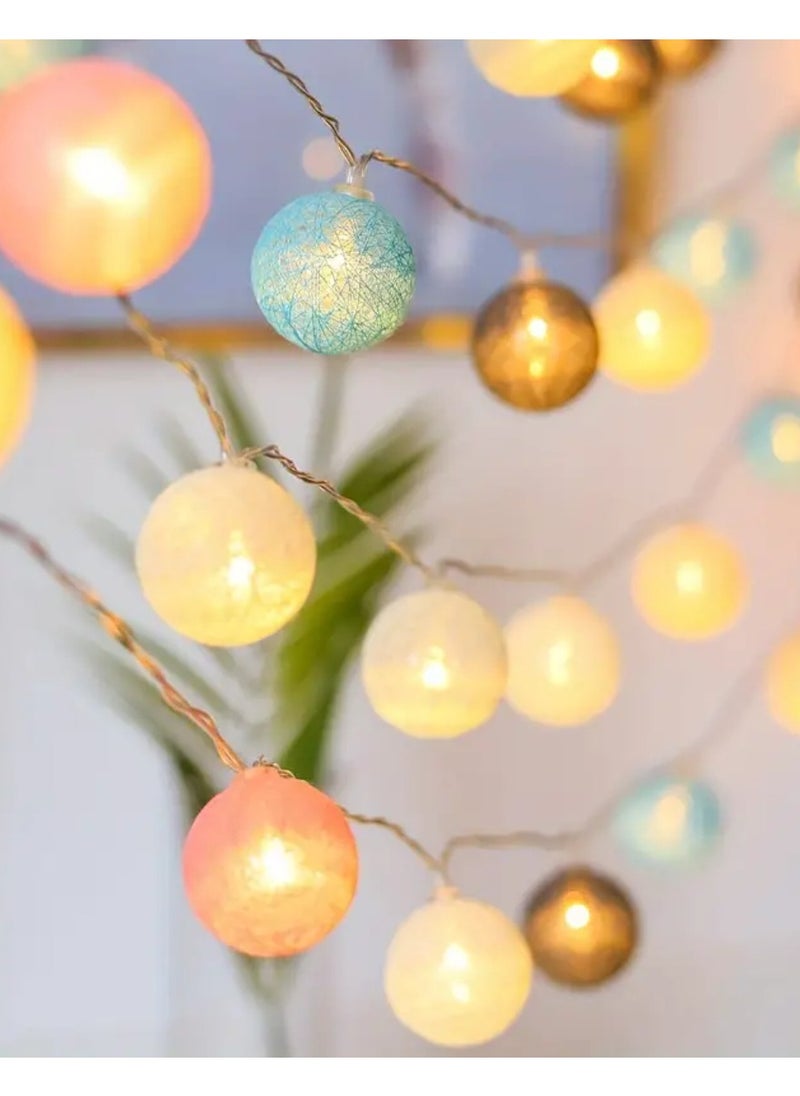 JIHAM Multicolor Cotton Ball String Lights for Bedroom 3M / 9.84Ft 10 LED Cotton Ball Fairy Lights Battery Powered Cotton Ball Lights Indoor Outdoor Party Decoration LED Light  - Image 5