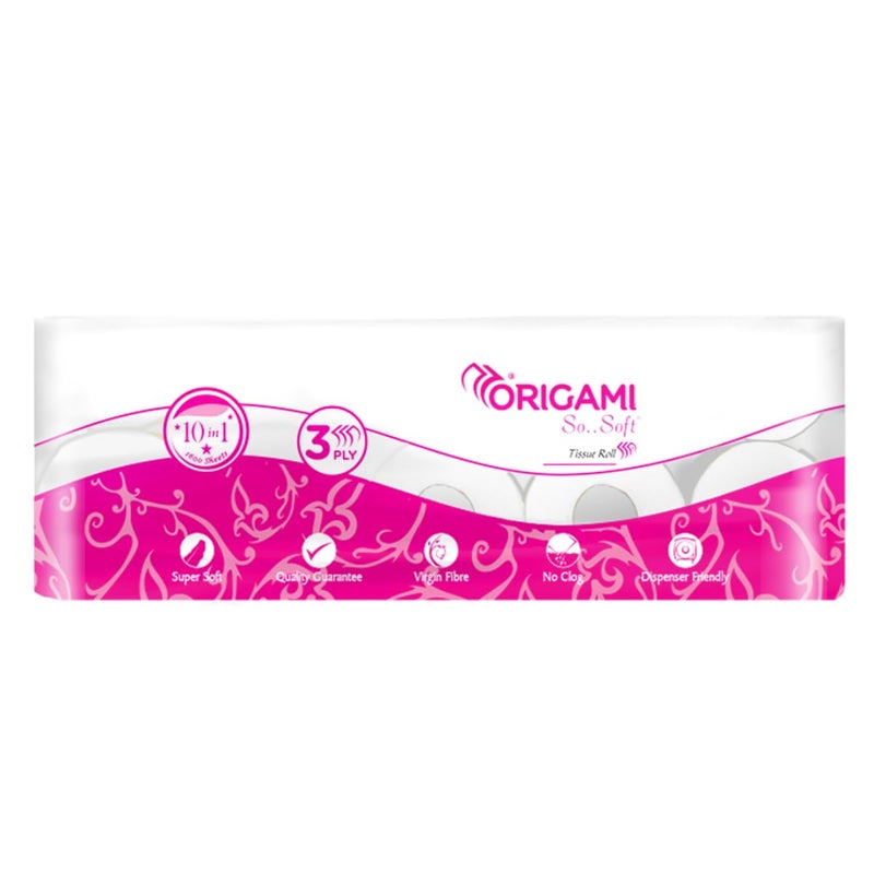 Origami 3 Ply Soft And Highly Absorbent Toilet Tissue Paper | 100% Natural Virgin Cellulose Fiber - Pack of 10 (160 Pulls Per Roll, 1600 Sheets) - Image 1