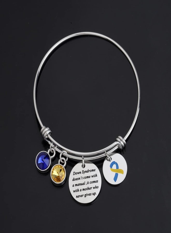 SEIRAA Down Syndrome Awareness Gift Trisomy 21 Mom Jewelry Down syndrome Mother Never Gives Up Yellow Blue Ribbon Bracelet (Down Syndrome bracelet) - Image 4