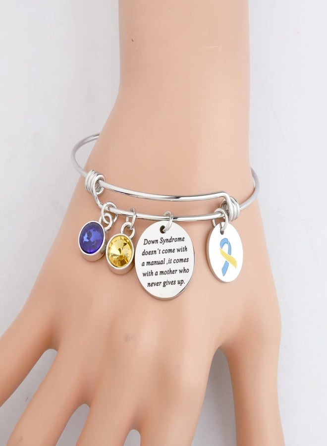 SEIRAA Down Syndrome Awareness Gift Trisomy 21 Mom Jewelry Down syndrome Mother Never Gives Up Yellow Blue Ribbon Bracelet (Down Syndrome bracelet) - Image 3