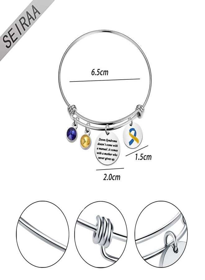 SEIRAA Down Syndrome Awareness Gift Trisomy 21 Mom Jewelry Down syndrome Mother Never Gives Up Yellow Blue Ribbon Bracelet (Down Syndrome bracelet) - Image 5