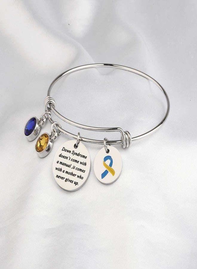 SEIRAA Down Syndrome Awareness Gift Trisomy 21 Mom Jewelry Down syndrome Mother Never Gives Up Yellow Blue Ribbon Bracelet (Down Syndrome bracelet) - Image 2