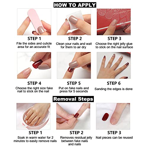 RikView Long Press on Nails French Acrylic Nails Gradient Nude Press on Nails Coffin Fake Nails Pink Nails Glossy Nails - Image 3