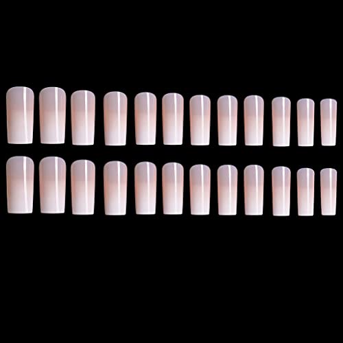 RikView Long Press on Nails French Acrylic Nails Gradient Nude Press on Nails Coffin Fake Nails Pink Nails Glossy Nails - Image 2