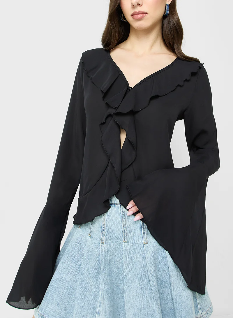 Ginger Ruffle Detail Bell Sleeves Blouse